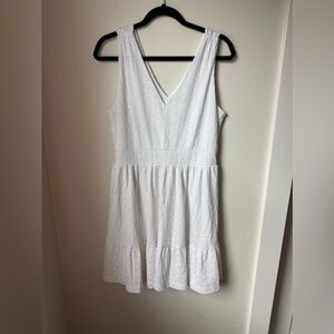LOFT cotton White Eyelet V-Neck Sundress